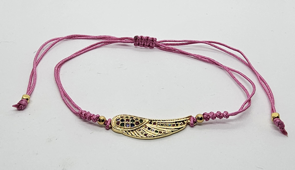 BRACCIALE TEMALI CON CORDINO COLORATO E MEDAGLIA A FORMA DI ALA D'ANGELO IN METALLO GOLD PLATED CON ZIRCONI - Image 2