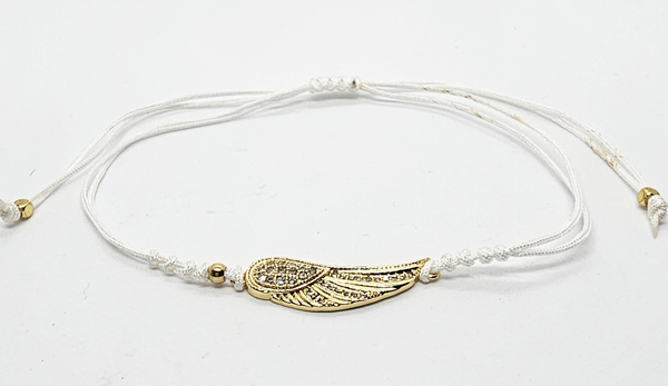 BRACCIALE TEMALI CON CORDINO COLORATO E MEDAGLIA A FORMA DI ALA D'ANGELO IN METALLO GOLD PLATED CON ZIRCONI - Image 3