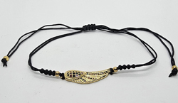 BRACCIALE TEMALI CON CORDINO COLORATO E MEDAGLIA A FORMA DI  ALA D'ANGELO IN METALLO GOLD PLATED CON ZIRCONI