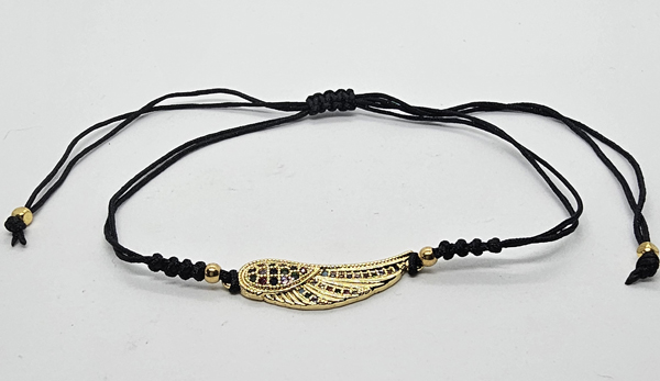 BRACCIALE TEMALI CON CORDINO COLORATO E MEDAGLIA A FORMA DI ALA D'ANGELO IN METALLO GOLD PLATED CON ZIRCONI - Image 4