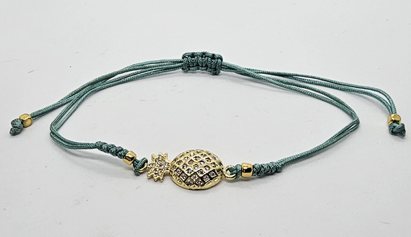 BRACCIALE TEMALI CON CORDINO COLORATO E MEDAGLIA A FORMA DI ANANAS IN METALLO GOLD PLATED CON ZIRCONI - Image 2