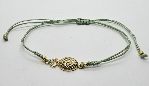 BRACCIALE TEMALI CON CORDINO COLORATO E MEDAGLIA A FORMA DI ANANAS IN METALLO GOLD PLATED CON ZIRCONI - Image 3