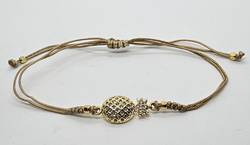 BRACCIALE TEMALI CON CORDINO COLORATO E MEDAGLIA A FORMA DI  ANANAS IN METALLO GOLD PLATED CON ZIRCONI