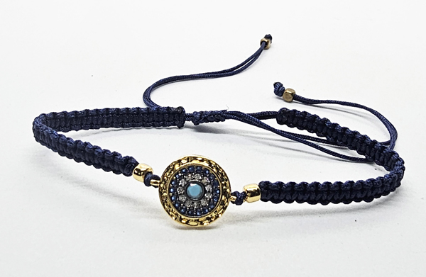 BRACCIALE FULL MACRAME' CON MEDAGLIA SU METALLO GOLD PLATED CON ZIRCONI DEVIL EYE - Image 3