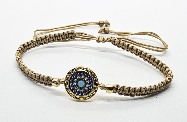 BRACCIALE FULL MACRAME' CON MEDAGLIA SU METALLO GOLD PLATED CON ZIRCONI DEVIL EYE - Image 4