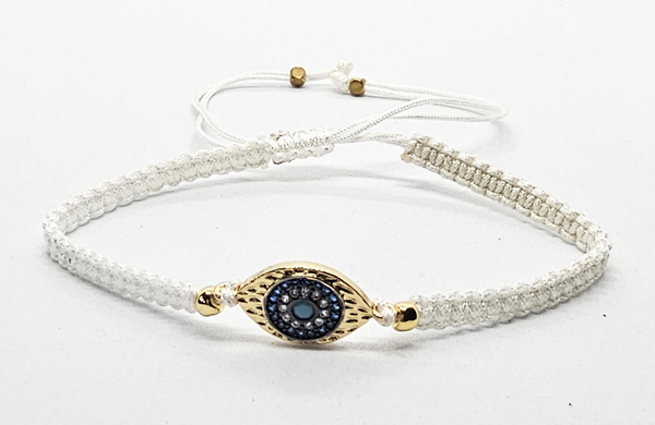 BRACCIALE FULL MACRAME' CON MEDAGLIA SU METALLO GOLD PLATED CON ZIRCONI DEVIL EYE - Image 5