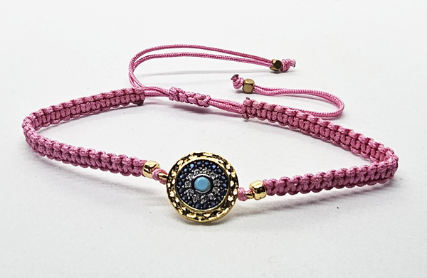 BRACCIALE FULL MACRAME' CON MEDAGLIA SU METALLO GOLD PLATED CON ZIRCONI DEVIL EYE - Image 6