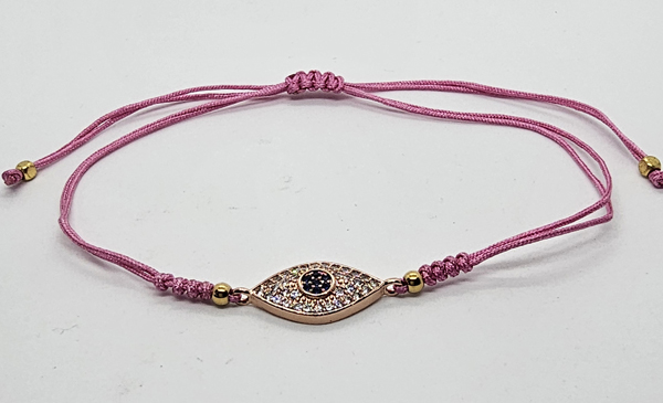 BRACCIALE TEMALI CON CORDINO COLORATO E MEDAGLIA DEVIL EYE IN METALLO GOLD PLATED CON ZIRCONI - Image 2