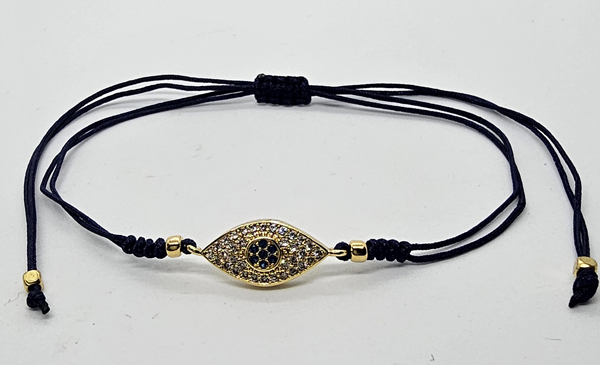 BRACCIALE TEMALI CON CORDINO COLORATO E MEDAGLIA DEVIL EYE IN METALLO GOLD PLATED CON ZIRCONI - Image 3