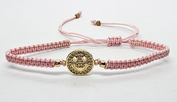 BRACCIALE FULL MACRAME' CON MEDAGLIA SMILE IN METALLO GOLD PLATED CON ZIRCONI - Image 2