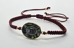 BRACCIALE FULL MACRAME' CON MEDAGLIA IN METALLO GOLD PLATED CON ZIRCONI E OVALE CONCHIGLIA ABALONE