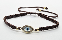 BRACCIALE FULL MACRAME' CON MEDAGLIA IN METALLO GOLD PLATED CON ZIRCONI E MADREPERLA DEVIL EYE