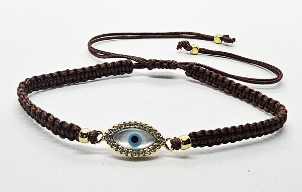 BRACCIALE FULL MACRAME' CON MEDAGLIA IN METALLO GOLD PLATED CON ZIRCONI E MADREPERLA DEVIL EYE - Image 3