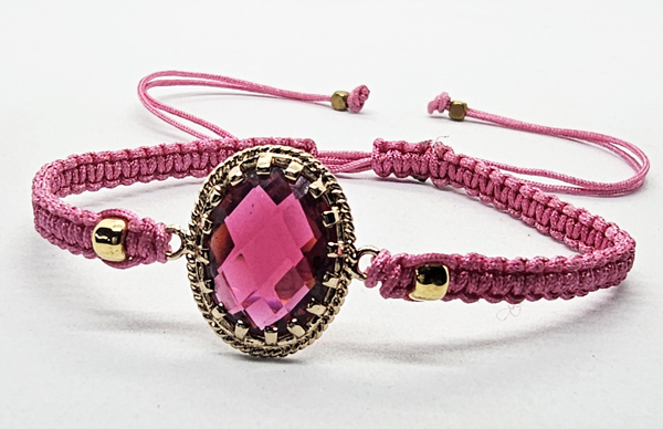 BRACCIALE FULL M ACRAME' CON MEDAGLIA OVALE IN METALLO GOLD PLATED OVALE VERTICALE CON ZIRCONI - Image 2