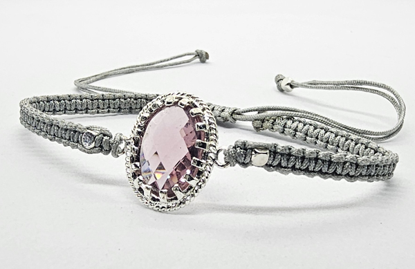 BRACCIALE FULL M ACRAME' CON MEDAGLIA OVALE IN METALLO SILVER PLATED OVALE VERTICALE CON ZIRCONI - Image 2