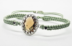 BRACCIALE FULL M ACRAME' CON MEDAGLIA OVALE IN METALLO SILVER PLATED OVALE VERTICALE CON ZIRCONI