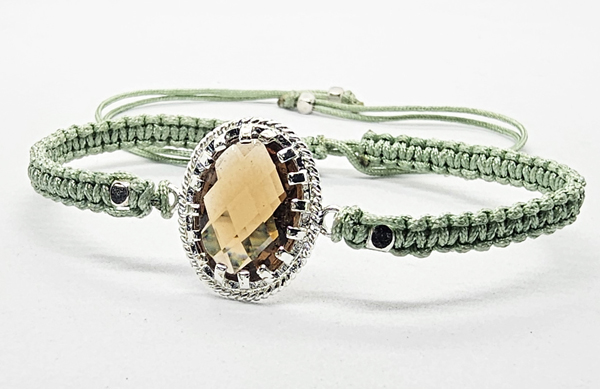 BRACCIALE FULL M ACRAME' CON MEDAGLIA OVALE IN METALLO SILVER PLATED OVALE VERTICALE CON ZIRCONI - Image 3