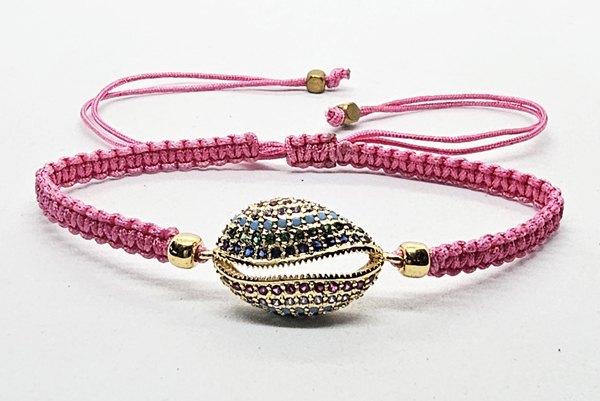 BRACCIALE FULL MACRAME' CON MEDAGLIA IN METALLO GOLD PLATED CON ZIRCONI E CONCHIGLIA CAORI - Image 2