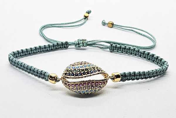BRACCIALE FULL MACRAME' CON MEDAGLIA IN METALLO GOLD PLATED CON ZIRCONI E CONCHIGLIA CAORI - Image 4