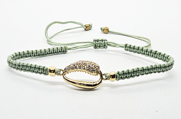 BRACCIALE FULL MACRAME' CON MEDAGLIA IN METALLO GOLD PLATED CON ZIRCONI E CONCHIGLIA CAORI - Image 2