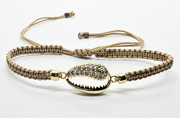 BRACCIALE FULL MACRAME' CON MEDAGLIA IN METALLO GOLD PLATED CON ZIRCONI E CONCHIGLIA CAORI - Image 3