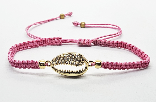 BRACCIALE FULL MACRAME' CON MEDAGLIA IN METALLO GOLD PLATED CON ZIRCONI E CONCHIGLIA CAORI - Image 4