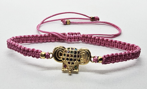 BRACCIALE FULL MACRAMÈ CON MEDAGLIA A FORMA DI TESTA DI ELEFANTE IN METALLO GOLD PLATED CON ZIRCONI, CHIUSURA REGOLABILE - Image 2