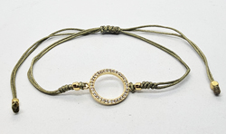 BRACCIALE TEMALI CON CORDINO COLORATO E MEDAGLIA DONUT IN METALLO GOLD PLATED CON ZIRCONI