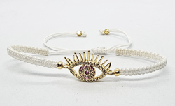 BRACCIALE FULL MACRAME' CON MEDAGLIA DEVIL EYE IN METALLO GOLD PLATED CON ZIRCONI