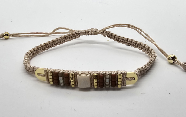 BRACCIALI TEMALI BEIGE CON PERLINE MIUKI SU PLAT IN METALLO GOLD PLATED - Image 2