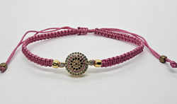 BRACCIALE FULL MACRAME' CON MEDAGLIA SU METALLO GOLD PLATED CON ZIRCONI CERCHIO MULTICOLOR