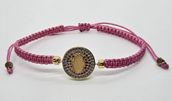 BRACCIALE FULL MACRAME' CON MEDAGLIA SU METALLO GOLD PLATED CON ZIRCONI CERCHIO CON MANO DI FATIMA