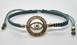 BRACCIALE FULL MACRAME' CON MEDAGLIA SU METALLO GOLD PLATED CON ZIRCONI CERCHIO CON DEVIL EYE
