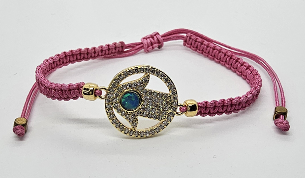 BRACCIALE FULL MACRAME' CON MEDAGLIA IN METALLO GOLD PLATED CON ZIRCONI CERCHIO CON MANO DI FATIMA - Image 2