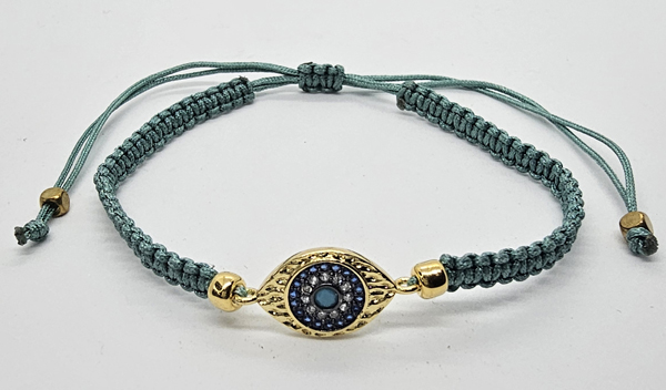 BRACCIALE FULL MACRAME' CON MEDAGLIA SU METALLO GOLD PLATED CON ZIRCONI DEVIL EYE - Image 2
