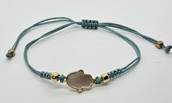 BRACCIALE TEMALI CON CORDINO COLORATO E MEDAGLIA IN METALLO GOLD PLATED E MADREDPERLA MANO DI FATIMA