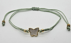 BRACCIALE TEMALI CON CORDINO COLORATO E MEDAGLIA IN METALLO GOLD PLATED E MADREDPERLA FARFALLA