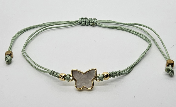 BRACCIALE TEMALI CON CORDINO COLORATO E MEDAGLIA IN METALLO GOLD PLATED E MADREDPERLA FARFALLA - Image 2
