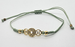 BRACCIALE TEMALI CON CORDINO COLORATO E MEDAGLIA IN METALLO GOLD PLATED CON ZIRCONI MONETA CINESE
