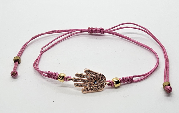 BRACCIALE TEMALI CON CORDINO COLORATO E MEDAGLIA IN METALLO GOLD PLATED CON ZIRCONI MANO DI FATIMA - Image 2