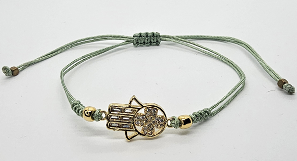 BRACCIALE TEMALI CON CORDINO COLORATO E MEDAGLIA IN METALLO GOLD PLATED CON ZIRCONI MANO DI FATIMA - Image 2