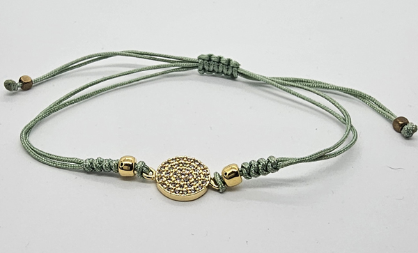 BRACCIALE TEMALI CON CORDINO COLORATO E MEDAGLIA IN METALLO GOLD PLATED CON ZIRCONI CERCHIO - Image 2