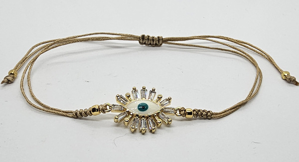 BRACCIALE TEMALI CON CORDINO COLORATO E MEDAGLIA DEVIL EYE SMALTATO IN METALLO GOLD PLATED CON ZIRCONI - Image 2