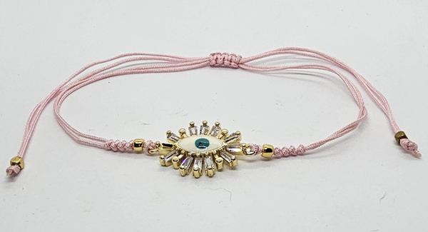 BRACCIALE TEMALI CON CORDINO COLORATO E MEDAGLIA DEVIL EYE SMALTATO IN METALLO GOLD PLATED CON ZIRCONI - Image 3