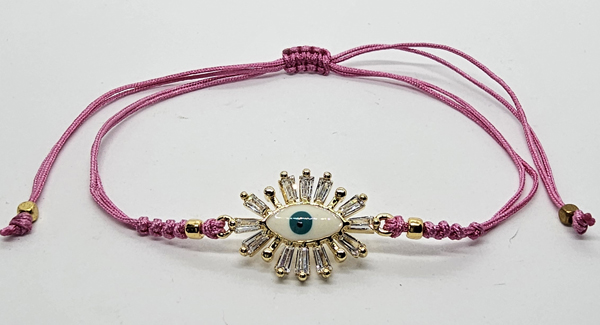 BRACCIALE TEMALI CON CORDINO COLORATO E MEDAGLIA DEVIL EYE SMALTATO IN METALLO GOLD PLATED CON ZIRCONI - Image 4