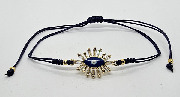 BRACCIALE TEMALI CON CORDINO COLORATO E MEDAGLIA DEVIL EYE SMALTATO IN METALLO GOLD PLATED CON ZIRCONI - Image 5