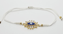 BRACCIALE TEMALI CON CORDINO COLORATO E MEDAGLIA DEVIL EYE SMALTATO IN METALLO GOLD PLATED CON ZIRCONI