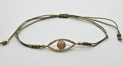 BRACCIALE TEMALI CON CORDINO COLORATO E MEDAGLIA DEVIL EYE IN METALLO GOLD PLATED CON ZIRCONI