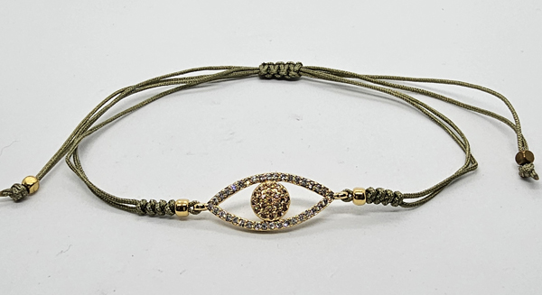 BRACCIALE TEMALI CON CORDINO COLORATO E MEDAGLIA DEVIL EYE IN METALLO GOLD PLATED CON ZIRCONI - Image 2