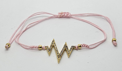 BRACCIALE TEMALI CON CORDINO COLORATO E MEDAGLIA BATTITO DEL CUORE IN METALLO GOLD PLATED CON ZIRCONI